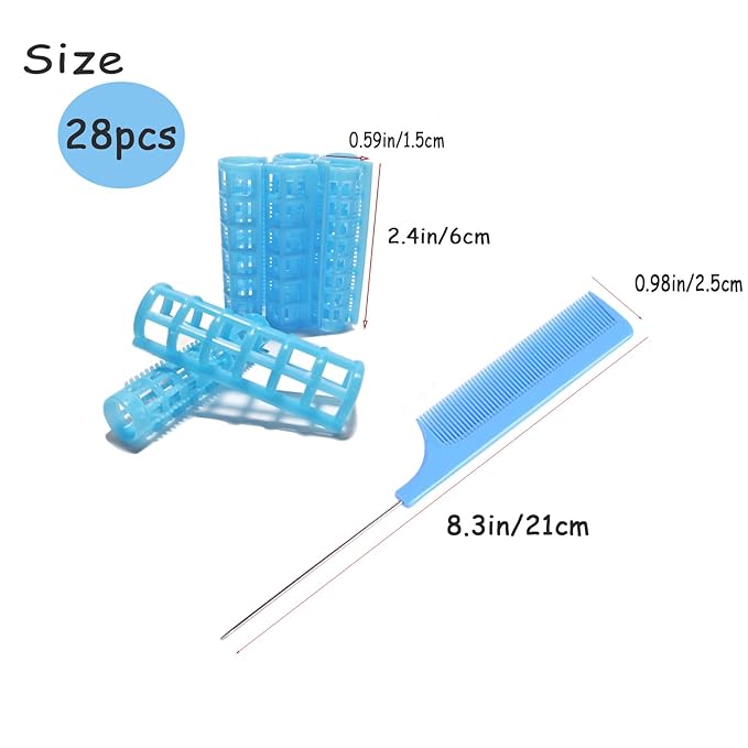 28PCS Heatless Snap-On Self-Grip Plastic Hair Curlers Set - DIY or Salon Hairstyling Tools (1.5cm/0.6in)