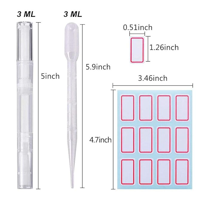20 PCS Cuticle Oil Pens Transparent Twist Pens Cosmetic Container Empty Cuticle Nail Oil Pen With Brush Tip Lip Gloss Twist Pens Refillable Eyelash Growth Liquid Tube 10 Transfer Pipettes 2 Stickers