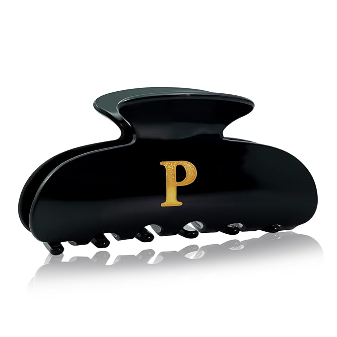 Acrylic Letter Hair Clips for Women - Black Monogram Hair Claw Alphabet Large Hair Clip, Fashion Glitter Claw Clips Elegant And Durable Hair Accessory, Letter P