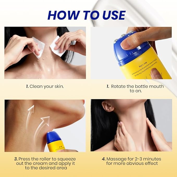 Neck Firming Cream with Massage Roller Hydrating & Tightening & Lifting Cream Silky Texture for Woman