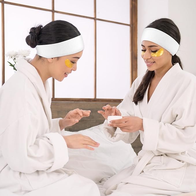 150 Pcs Disposable Facial Spa Headbands, White Stretchable Non-Woven Fabric Facial Head Bands Soft Skin Care Hair Bands with Convenient Closure for Salons Makeup Skincare Fitness Travel