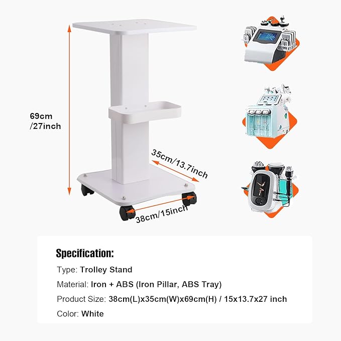 Esthetician Beauty Salon Trolley Cart with Wheels, Salon Spa Trolley Stand, 3 Tier Esthetician Machine Rolling Cart for Beauty Instrument Storage