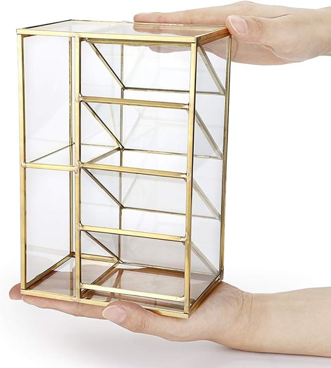 Hipiwe Vintage Gold Metal Desk Organizer - Glass Make up Brushes lipstick Holder Dresser Organizer Pen Pencil Storage Holder for Home Office Supplies (6 Compartment)
