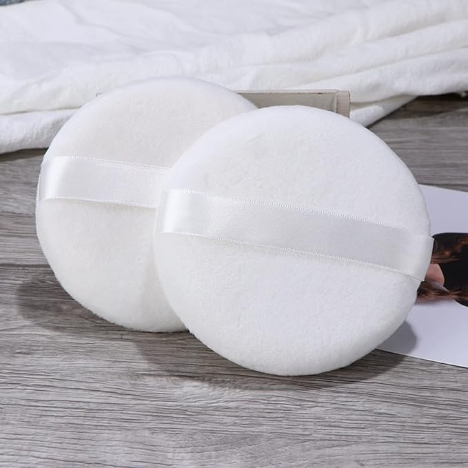 Powder Puff 2 Pieces 4.1 Inch Soft Powder Makeup Puffs Pads Makeup with Ribbon Face Powder Puffs for Loose and Foundation (2PCS Extra Large Size 4.1 Inch)