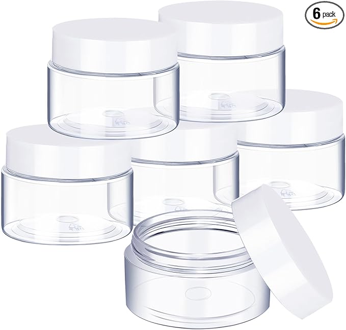 6 Pack 6 oz Plastic Jars Containers with Lids Wide-mouth Refillable Leakproof Reusable Round Empty Jars for Travel Cosmetic Dry Food Spice Cookie Candy Home Kitchen Organizing (White)