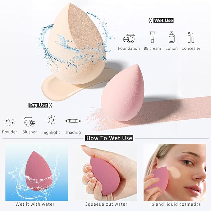 Makeup Sponges Set - Beauty sponges Blending Blenders with 1 Holder and Egg Case, Flawless for Cream, Powder and Liquid (Pink, 4Pcs+1Holder+ case)