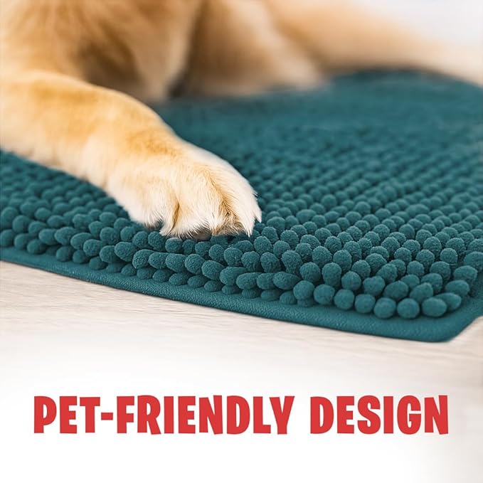 MudGuard Mat™ Dog Door Mat for Muddy Paws, Super Absorbent Microfiber, Non-Slip Indoor Mat, Quick Dry Chenille Mud Mat for Dogs & Entryway, Washable, Atlantic Blue 36" x 60"