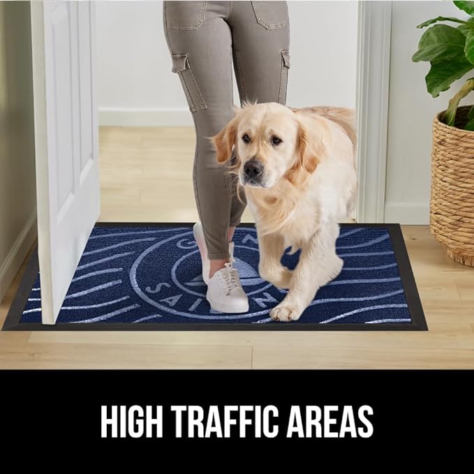 GORILLA GRIP 100% Waterproof All-Season WeatherMAX Doormat US Designed Natural Rubber, Stain and Fade Resistant, Low Profile Indoor Outdoor Door Mats, Easy Clean Patio Mat, 17x29, Blue Sailing