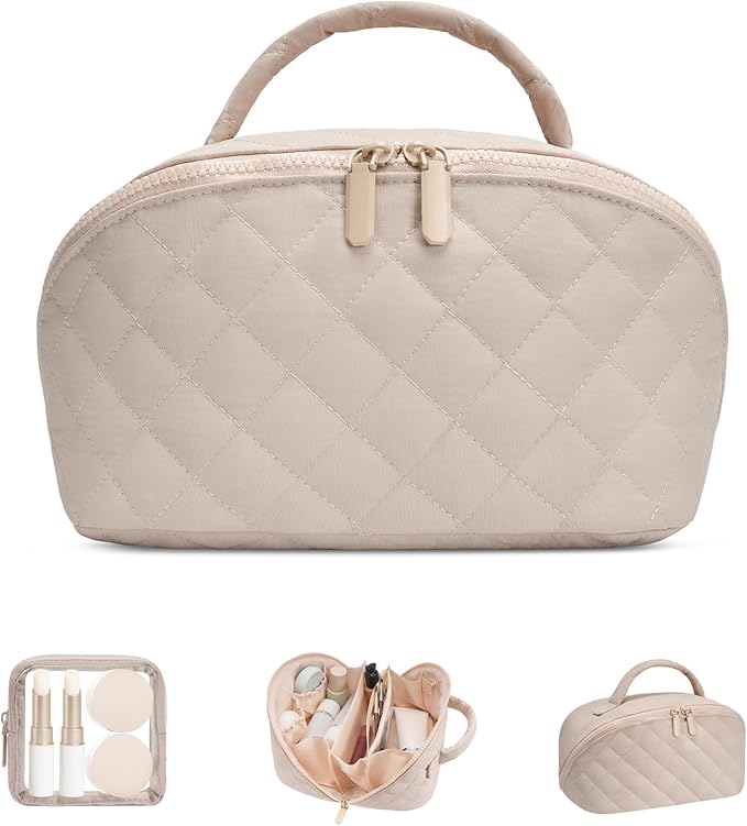 Makeup Bag, Quilted Makeup Bag, Puffy Travel Make up Bags, Cosmetic Organizer Bag, Waterproof Toiletry Bag for Women