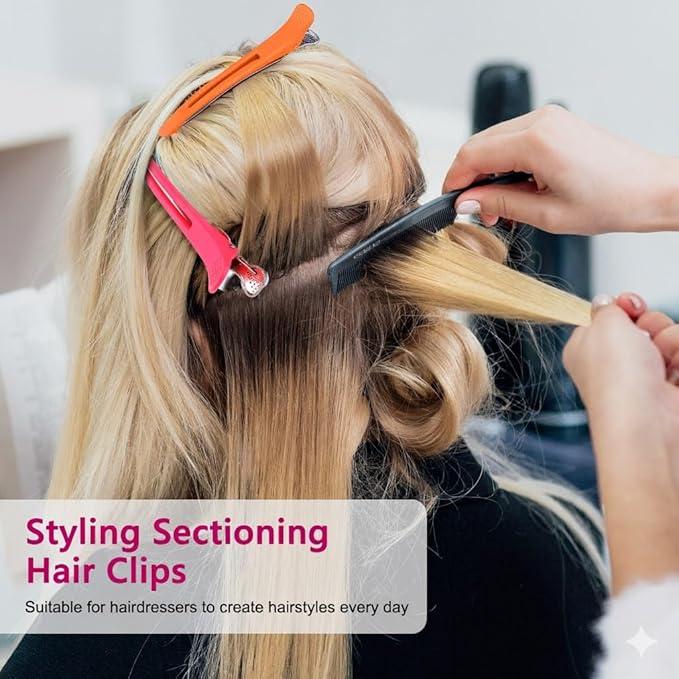 12PCS Hair Clips for Styling - Non Slip No Crease Duck Billed Hair Clips for Women with Silicone Band - Professional 4.3 Inch Large Salon Hair Cutting Clips for Hairdresser - Multicolored