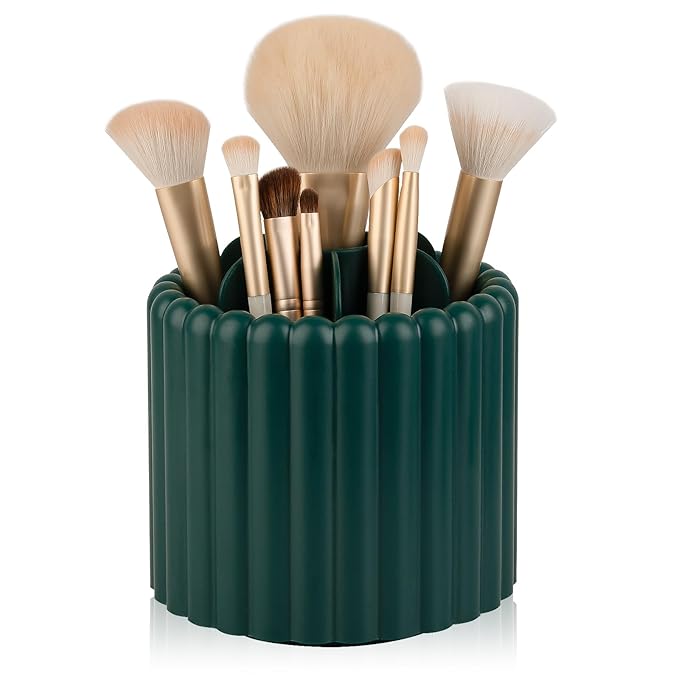 Anyoifax 360 Rotating Makeup Brush Holder 7 Slots Make Up Brush Organizer Removable Spinning Cosmetic Brushes Storage Pen Holder for Vanity, Dresser, Desk, Teal Green