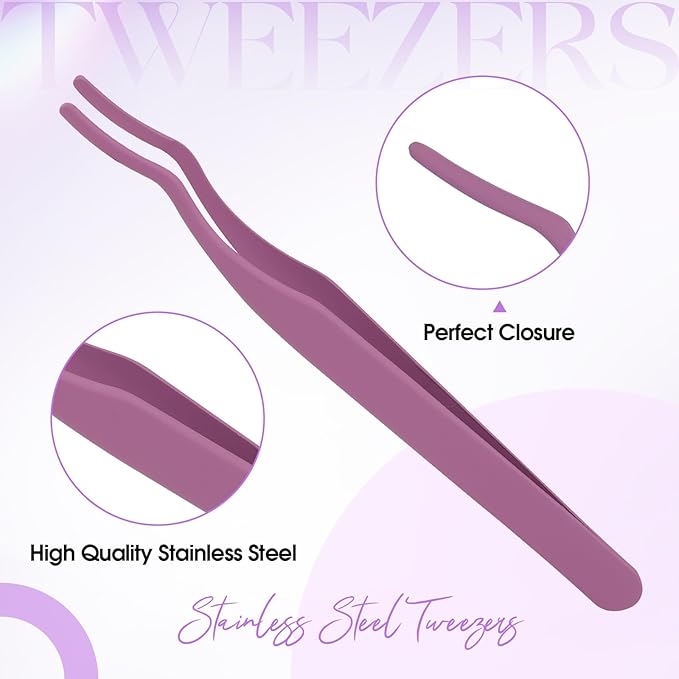 WENDY Eyelash Extensions Lash Tweezers Precision Fiber Stainless Steel Lash Applicator Tool Precision Fiber Mega Lash Tweezers Eyelid Tape & Extensions Use at Home（Purple-1）