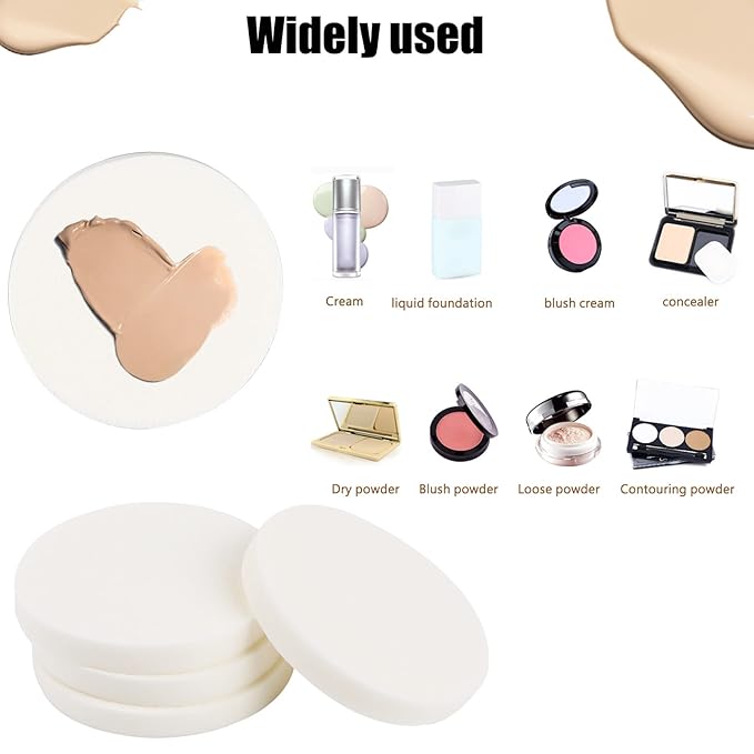 50 Pieces White Round Makeup Sponge Facial Powder Puff Cosmetic Sponge Round Foam Pad Makeup Eye Face Foundation Powder for All Skin Types, Wet and Dry Dual Use