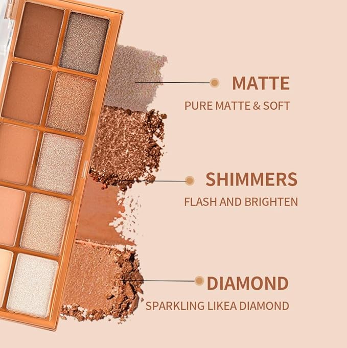Neutral Nude Brown Matte Eyeshadow Palette – 10 High-Pigment Matte & Shimmer Shades, Waterproof & Smooth Blendable Formula – Long-Lasting Natural Eye Makeup for Daily Wear, Beginners & Mature Women