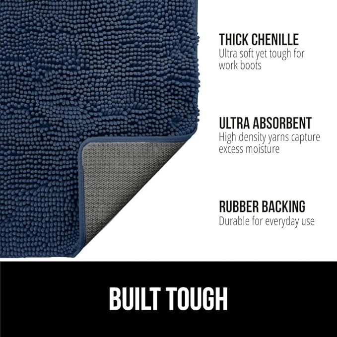 GORILLA GRIP SoakSTOPPER Dog Door Mat, 70x24 Machine Washable Rug Absorbent Doormat Captures Moisture Mud Dirt, Quick Dry Soft Chenille Entryway Rugs Indoor Entrance Mats for Dog Paws, Navy Blue