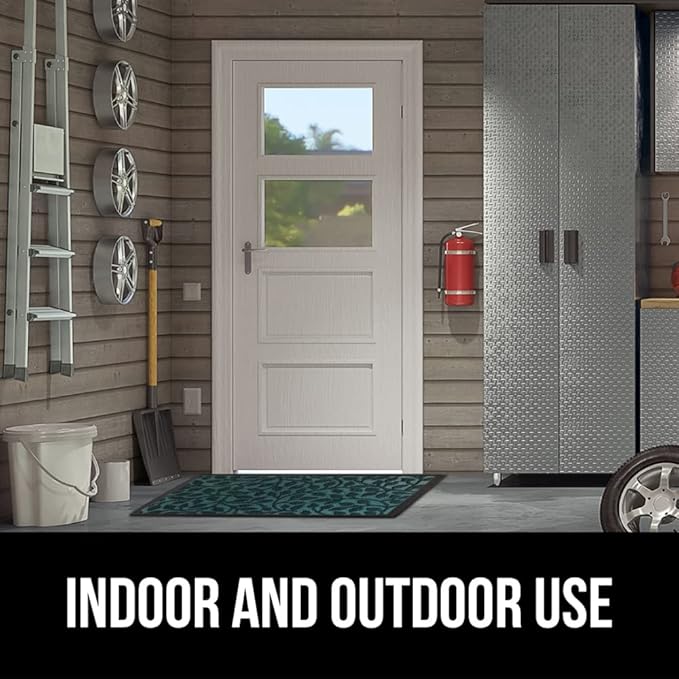 GORILLA GRIP 100% Waterproof All-Season WeatherMAX Doormat, US Designed Natural Rubber, Stain and Fade Resistant, Low Profile Indoor Outdoor Door Mats, Easy Clean Patio Mat, 17x29, Moss Vine Leaves