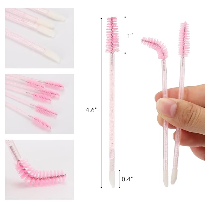 300 Pcs Disposable Mascara Wands Dual Ended Eyelash Brush Lip Brush, Pink Lipstick Applicator Eyebrow Spoolies Brush for Eyelash Extensions
