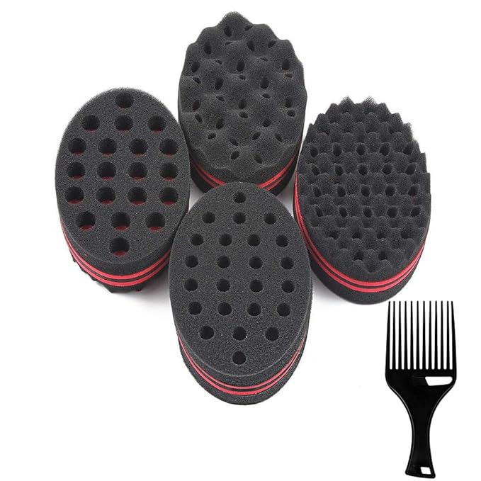 Set of 4 Big Holes Hair Brush Sponge Twist Wave Barber Tool For Dreads Afro Locs Twist Curl Black