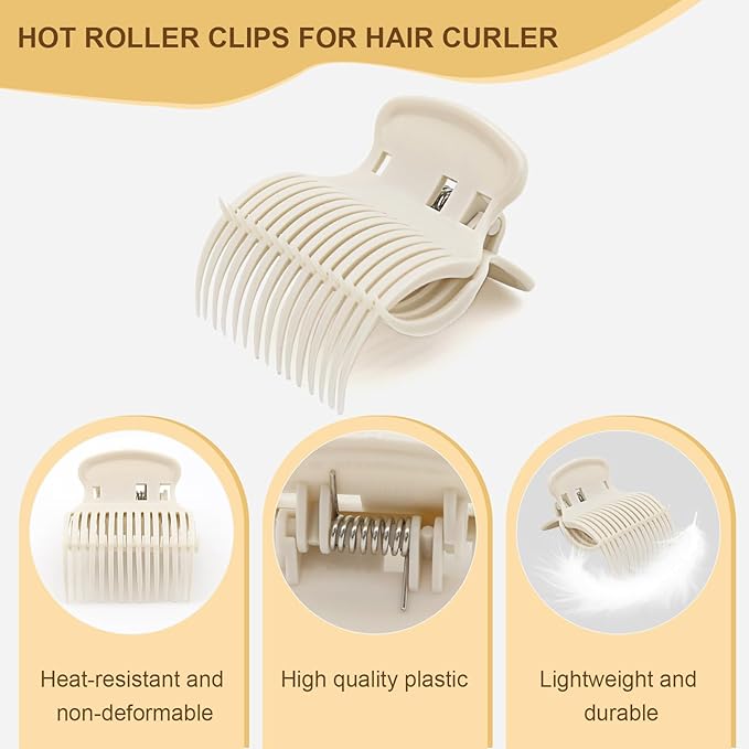 Hot Roller Clips -12PCS Hair Roller Clip - Hair Curler Claw Clip - Replacement Roller Clips for Women Girls Hair Section Styling - Beige