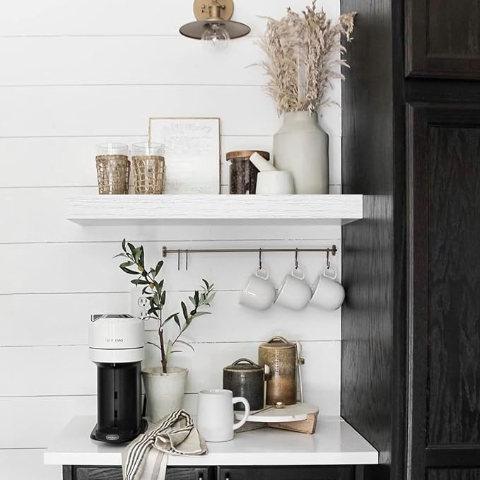 QEEIG Floating Shelves for Wall Bathroom Shelf Bedroom Kitchen Living Room Hanging Book Shelves Small Farmhouse Decor 16 inch Set of 3, White (015-W3)