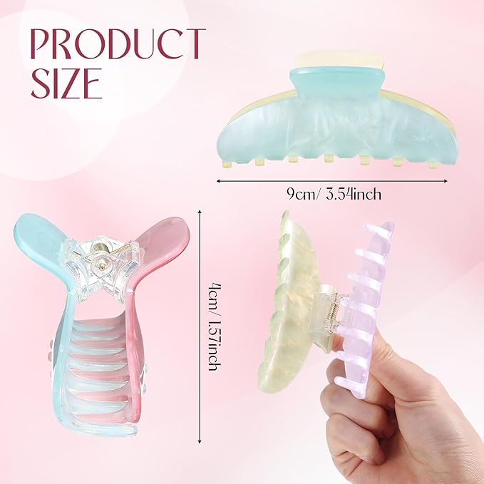 8 Pcs Large Acrylic Hair Claw Clips for Women Non-slip Strong Hold Jaw Clamps for Thick Thin Hair(Double Pinyin,Lovely Color)