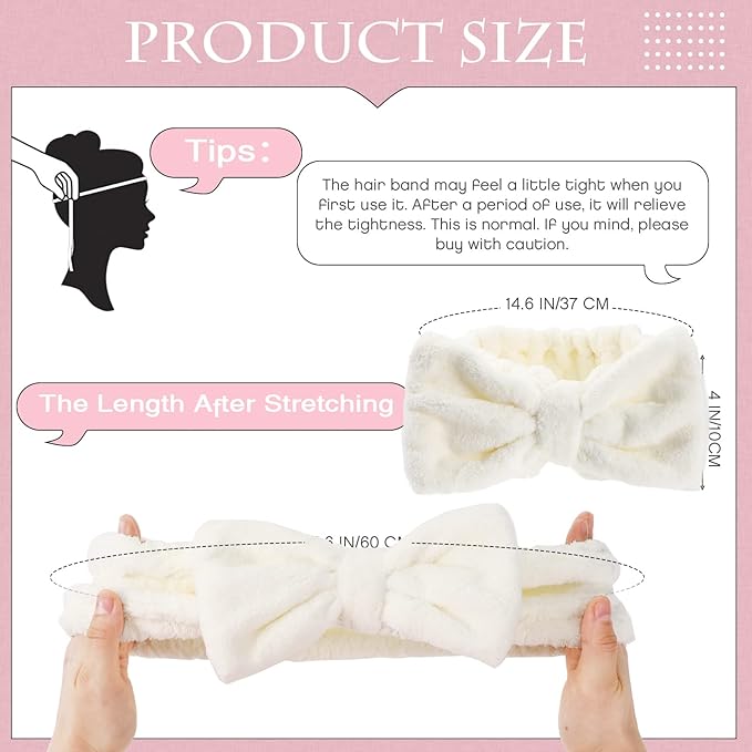 Yunlly 20 Pcs Spa Headband for Women 4 Inches Width Facial Makeup Hair Band Bulk Skincare Headbands for Washing Face Bowtie Slumber Party Supplies Fluffy Head Wraps(Beige)