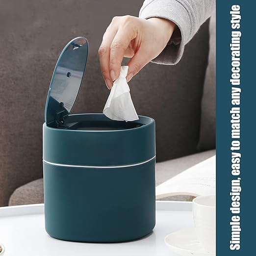 Mini Desk Trash Can with Lid with Trash Bags 180 pcs Press-Top 0.5 Gallon Tiny Countertop Waste Basket Small Table Top Plastic Covered Garbage Bin for Desk Top (Blue)