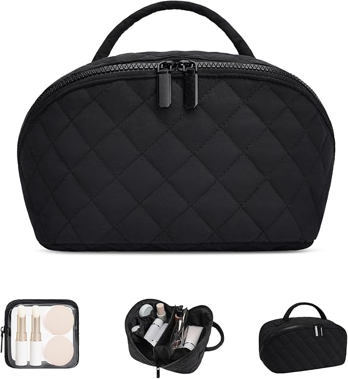 Makeup Bag, Quilted Makeup Bag, Puffy Travel Make up Bags, Cosmetic Organizer Bag, Waterproof Toiletry Bag for Women
