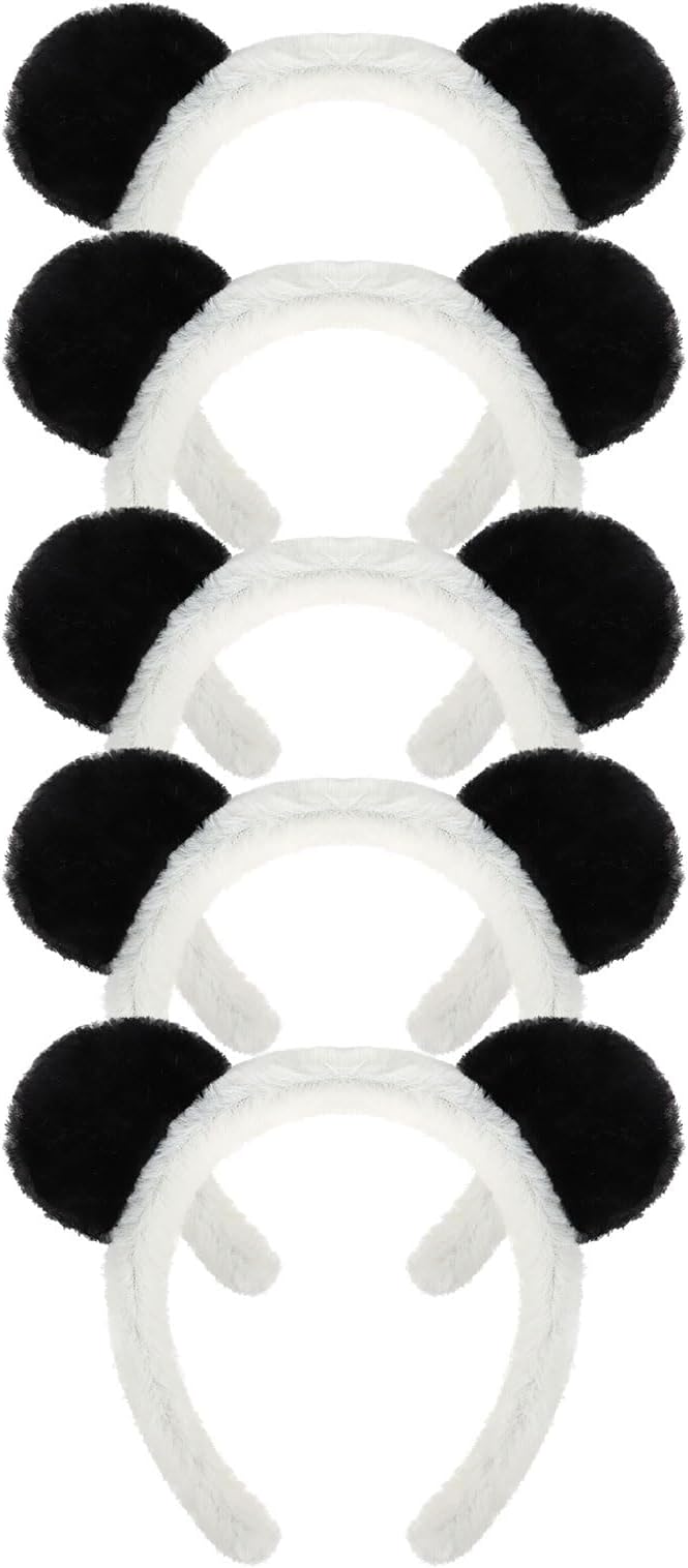 Panda Ears Plush Headbands - Cute Bear Costume for Women and Girls, Black and White Party Animal Accessories, Suitable for Spa, Skincare, and Makeup