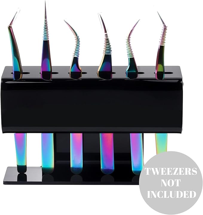 Lash Extension Supplies GEMERRY Tweezer Holder Tweezer Stand for Eyelash Extension Supplies Accessories Tools Acrylic Display Storage 6 Pcs Tweezers Shelf Holder (Black)