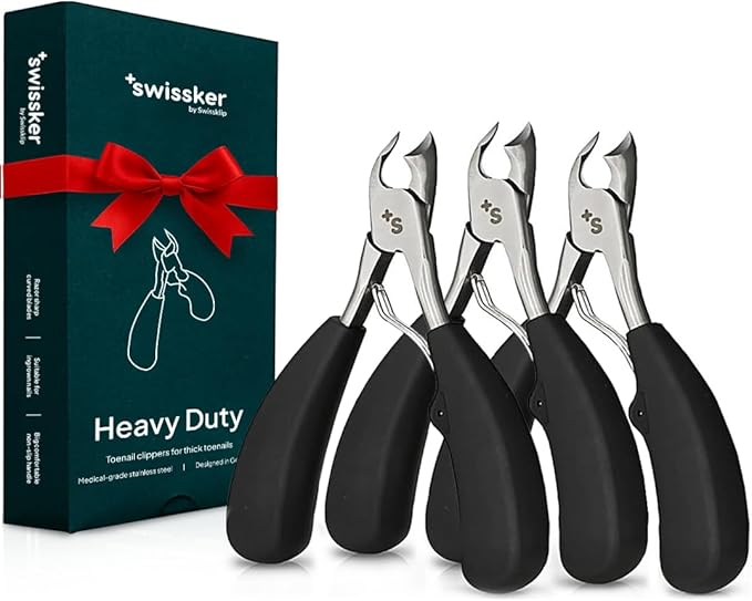 Swissker by Swissklip Heavy Duty Toenail Clippers for Men and Women – Professional Ergonomic Large Toe Nail Cutter & Trimmer for Thick Nails Seniors, Long Handle Toe Nail Clipper – 3 Pack