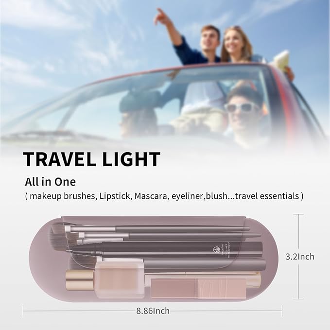 Silicone Makeup Brush Holder Travel Cosmetic Bag：Soft Portable Cosmetic Face Brushes Holder with Upgrade Anti-Fall Out Magnetic Closure, Large Travel Makeup Brush Case - Light Purple