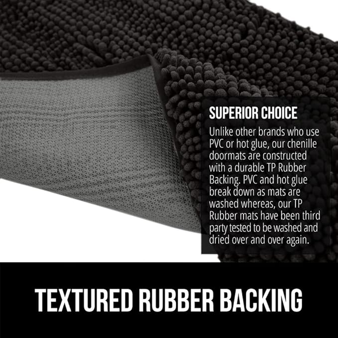 GORILLA GRIP SoakSTOPPER Dog Door Mat, 60x36 Machine Washable Rug Absorbent Doormat Captures Moisture Mud Dirt, Quick Dry Soft Chenille Entryway Rugs Indoor Entrance Mats for Dog Paws, Black