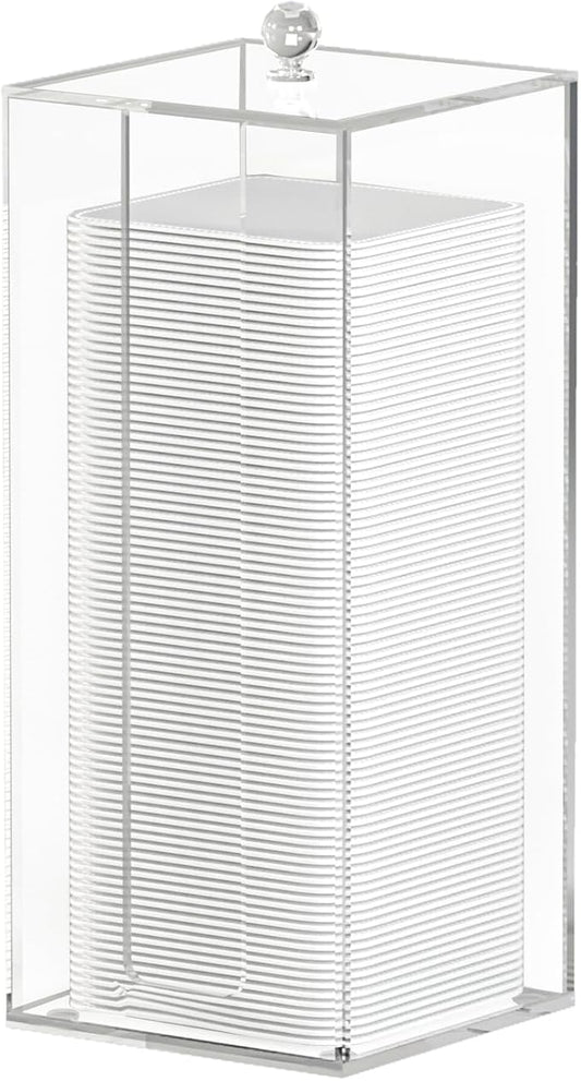 Acrylic Clean Pad Storage Box for Clean Skin Club, Cotton Pad Dispenser, Square Rounds Cotton Pad Holder (Pad Not Included) - Vertical with Lid