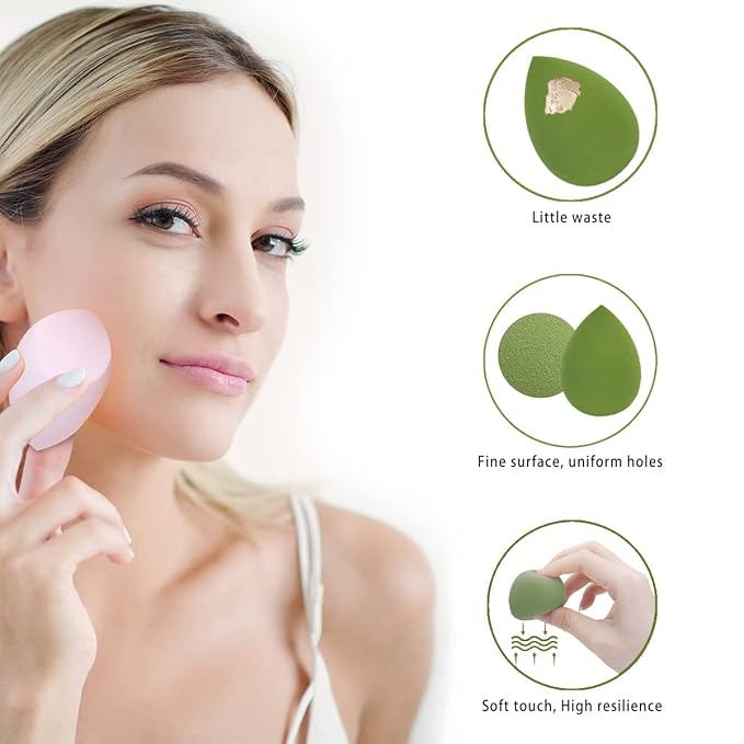 Makeup Sponges Set - Beauty sponges Blending Blenders with 1 Holder and Egg Case, Flawless for Cream, Powder and Liquid (Green, 4Pcs+1Holder+ case)