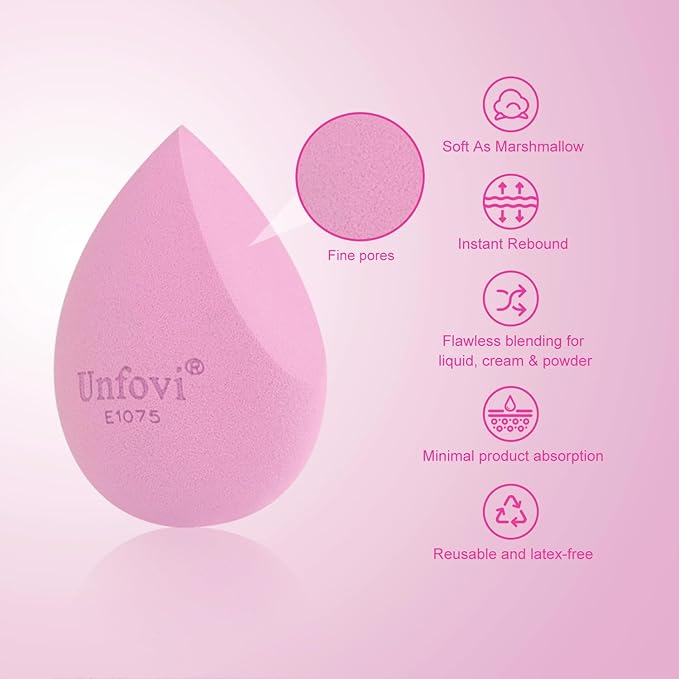 Makeup Sponge Set (4 Shapes 7 pcs) - Latex-Free Blending Sponge for Liquid, Cream & Powder, Soft Reusable Beauty Sponge for Wet/Dry Application, Face Foundation Blender (Pink)