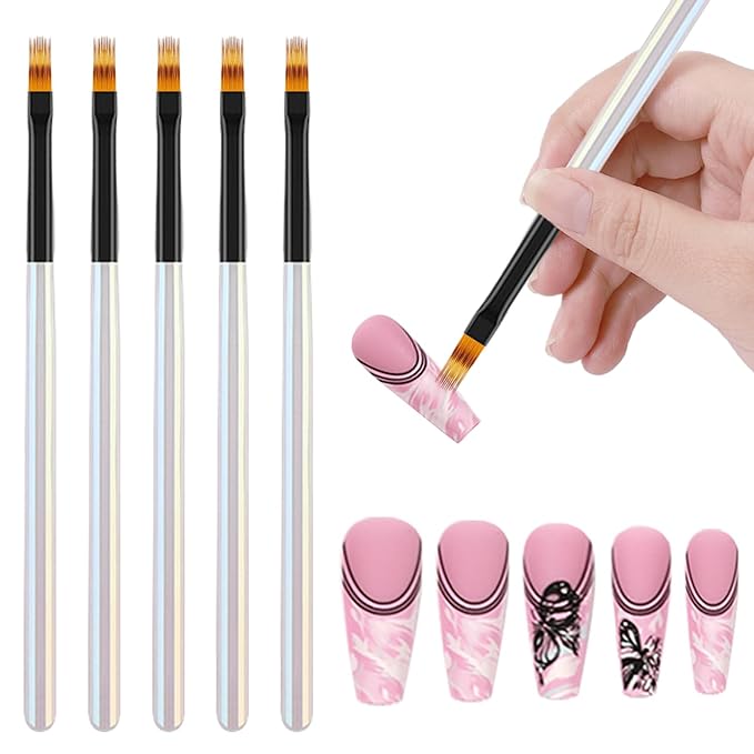 WOKOTO 5 Pcs Ombre Nail Brush for Acrylic Art Gradient Painting With Aurora Color Handle for Design and Gel Nails - Holographic Penholder