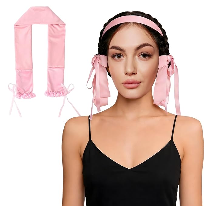 Curling Tie New Hair Curlers to Sleep in, Heatless Curls Overnight Headband, Soft Ribbon Wrap for Long Hair, Perfect Natural Curls Bouncy Curly Hairstyle Hair Suitable for All Hairs Types (Pink)