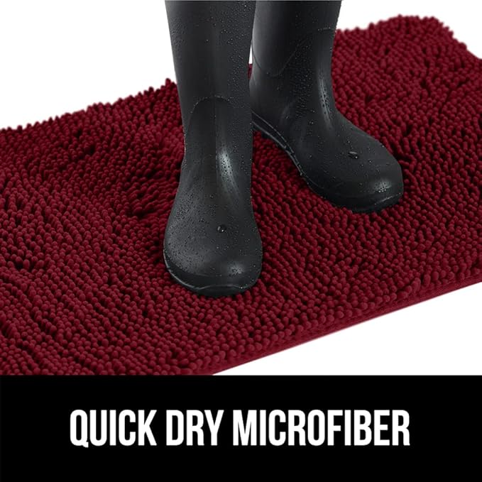 GORILLA GRIP SoakSTOPPER Dog Door Mat, 30x20 Machine Washable Rug Absorbent Doormat Captures Moisture Mud Dirt, Quick Dry Soft Chenille Entryway Rugs Indoor Entrance Mats for Dog Paws, Burgundy
