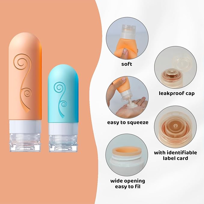 vodvob 16 Pack Travel Bottles Set for Toiletries, TSA Approved Travel Containers Leak Proof Silicone Squeezable Travel Accessories 2oz 3oz for Shampoo Conditioner Lotion Body Wash (BPA Free) (Orange)