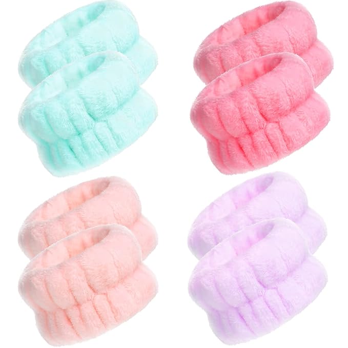 Chuangdi 4 Pairs Wrist Bands for Washing Face Wrist Spa Microfiber Wash Towel Band Scrunchies Absorbent Wristbands Sweatband for Women Prevent Liquid from Spilling (Candy Color)