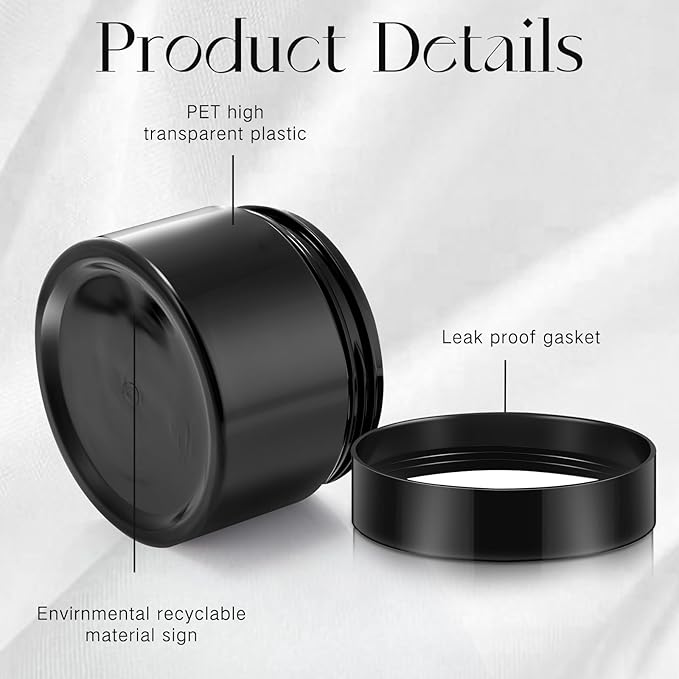 SATINIOR 6 Pack 1 oz Plastic Jars Containers with Lids Wide-mouth Refillable Leakproof Reusable Round Empty Jars for Travel Cosmetic Dry Food Spice Cookie Candy Home Kitchen Organizing(Black)