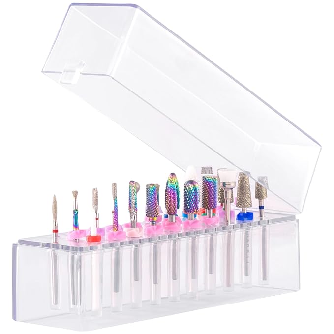 Makartt Nail Drill Bits Holder,Dustproof Stand Displayer Organizer Container Case 30 Holes drill bit holder nail tech Professional Nail art Tools(Not Inlcude Drill Bits,Clear)