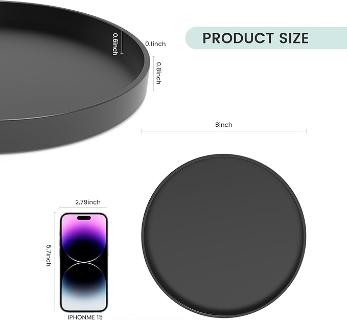 2 Pack 8" Bathroom and Vanity Tray, ABS Bathroom Counter Organizer， Coffee Table Decor for Perfume, Candles, Keys &More. Kitchen Countertop Organizer, Decorative Tray Soap Holder, Black