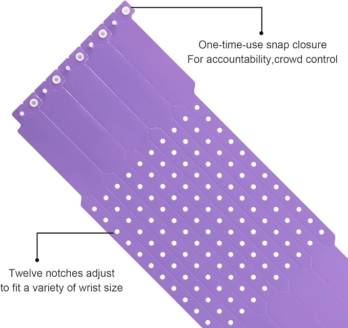 100pcs Colored Vinyl Wristbands, Waterproof & Security Wristbands for Events, Pool Parties & Outdoor Sports (Purple)