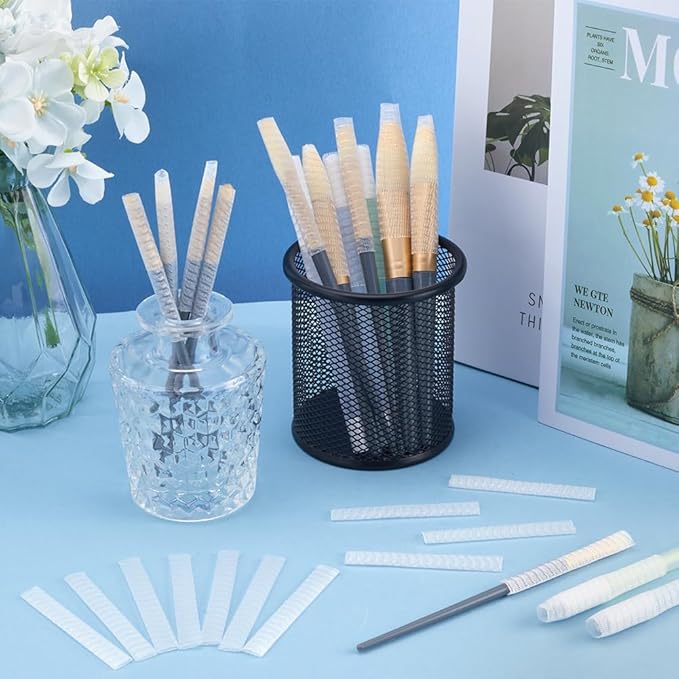 GORGECRAFT 200Pcs Makeup Brush Pen Guard Protector White Net Reusable Thread Spool Savers Expandable Mesh Cover Plastic Sewin Thread Netting Machine Embroidery Net for Sewing Eyeshadow Brush