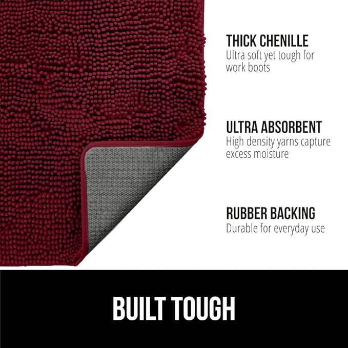 GORILLA GRIP SoakSTOPPER Dog Door Mat, 60x36 Machine Washable Rug Absorbent Doormat Captures Moisture Mud Dirt, Quick Dry Soft Chenille Entryway Rugs Indoor Entrance Mats for Dog Paws, Burgundy