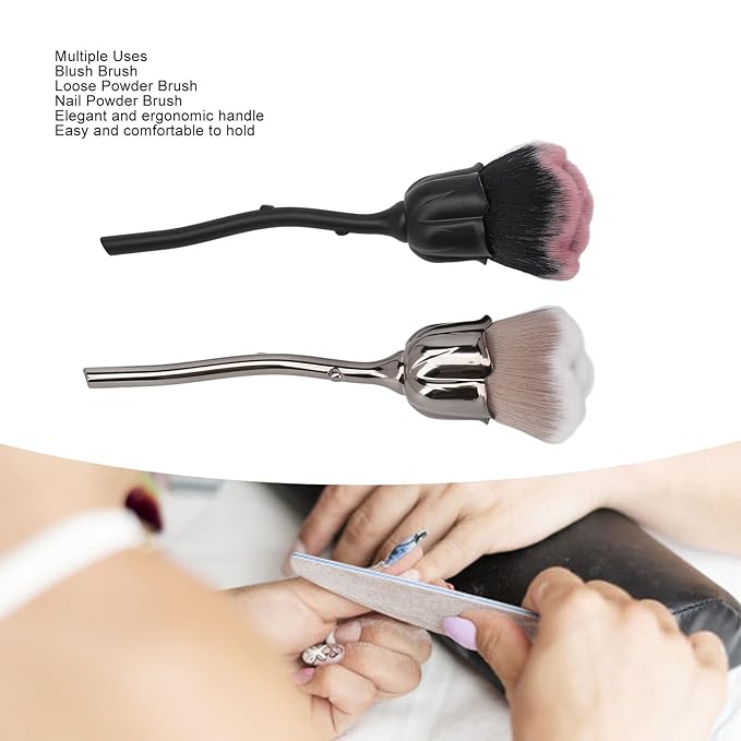 Rose Makeup Brush 2Pcs Soft Nail Dust Brush Face Powder Blush Brush for Daily Makeup and Manicure