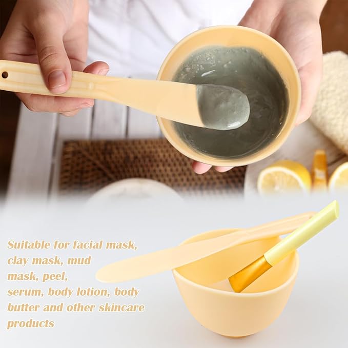 Silicone Face Mask Mixing Bowl Set, Microwavable Silicone Facial Mud Bowl with Bowl Stick Spatula, Face Mask Applicator, Cosmetic Beauty Tool for Home Salon
