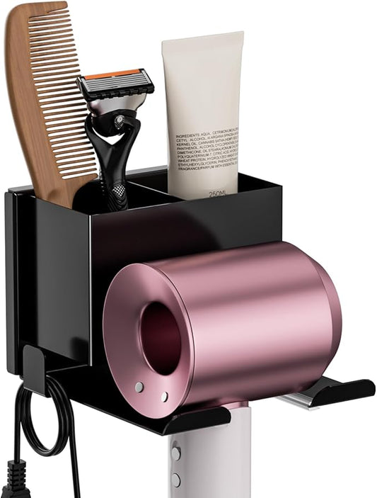 YSD Hair Dryer Holder Wall Mounted, Hair Tool Organizer, Blow Dryer Hanger for Dryer Hook, Bathroom Space-Saving Blow Dryer Organizer, Black Curling Irons Storage